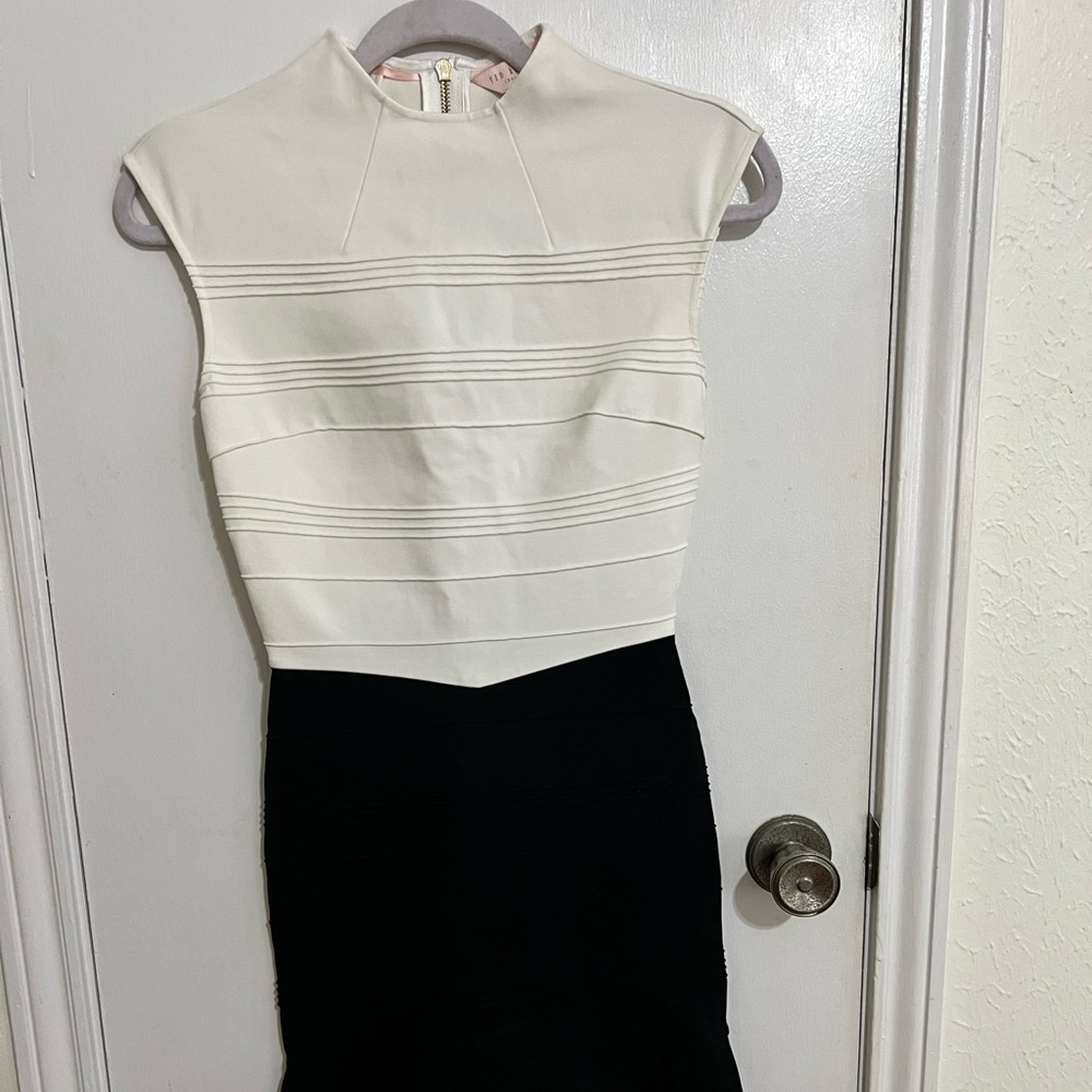 Ted Baker Black and Cream Midi Dress